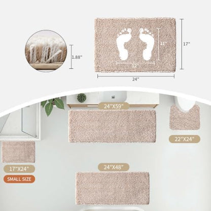 Disolla Bathroom Rug 17x24 - Non-Slip Plush Small Bath Mat, Highly Absorbent & Ultra Soft Fluffy Floor Mat, Machine Washable for Shower and Tub, Beige & White