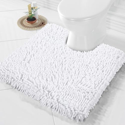 Yimobra Toilet Rugs U Shaped Washable, Extra Thick Soft Absorbent Chenille Contour Bathroom Rugs for Toilet 24x24 Inch, Quick Dry Non Slip Toilet Mat for Bath Floor, White