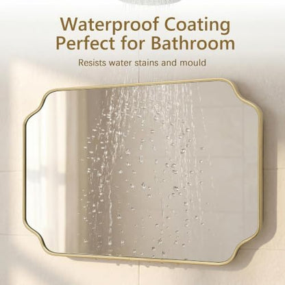 Besdomus Gold Modern Bathroom Mirror: 24"x36" Minimalist Vanity Wall Mirror