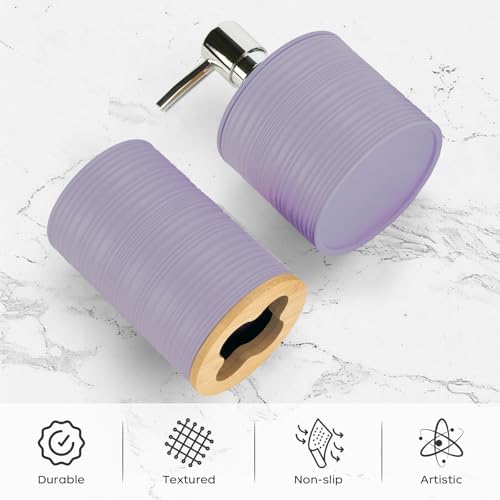 2PCS Lavender Bathroom Set, Soap Dispenser, Dish & Bamboo Holder, Rustic