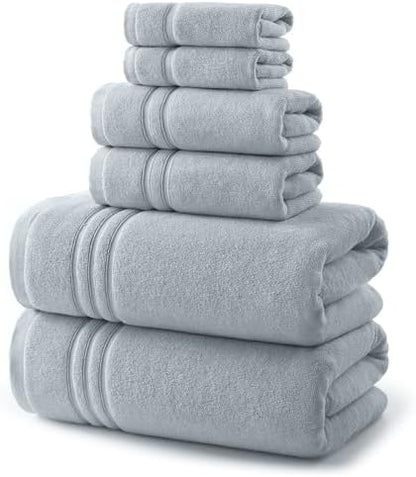REDKISS Light Grey Towels Set 6 Piece Cotton Towel Sets with 2 Bath Towels, 2 Hand, 2 Washcloths, 650GSM Hotel Quality, Soft, Highly Absorbent Towels for Bathroom Gym, Ideal Everyday Use