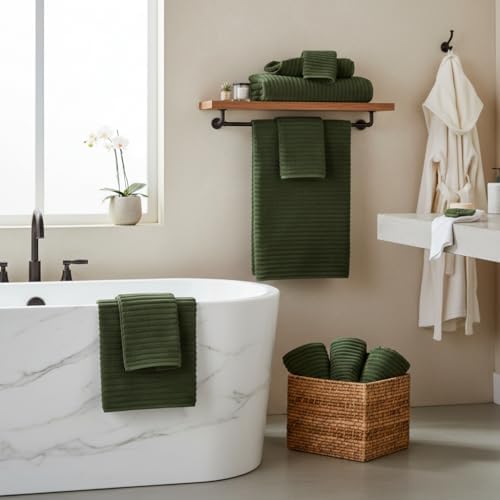 6 Piece Bath Towel Set, 30"x60" Towels, Olive Green