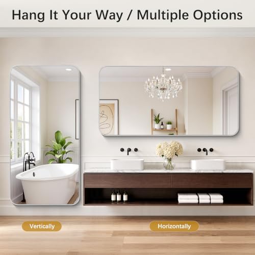 DESBING 72"x36" Bathroom Mirror for Over Sink, Silver Framed Wall Mirror