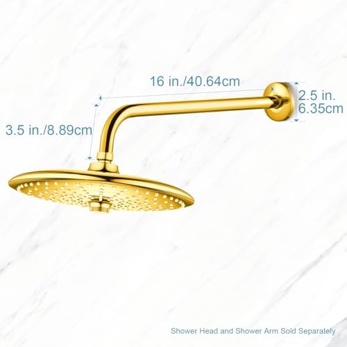 OFFO Shower Arm with Flange, 16 in Bright Gold Wall Mount Replacement Angle Shower Head Arm Wall-Mounted For Fixed Shower Head & Handheld Showerhead