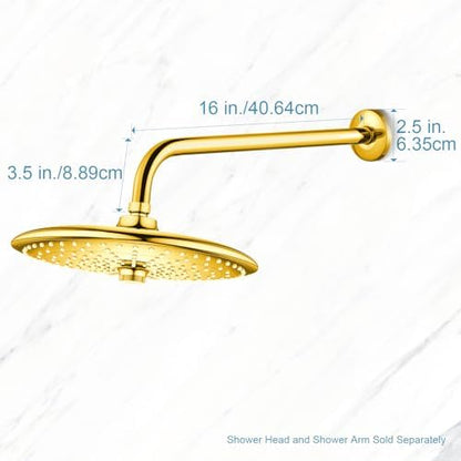 OFFO Shower Arm with Flange, 16 in Bright Gold Wall Mount Replacement Angle Shower Head Arm Wall-Mounted For Fixed Shower Head & Handheld Showerhead