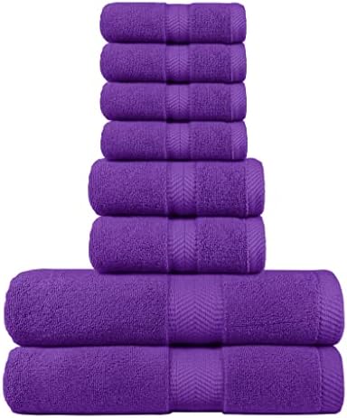 BY LORA 8-Pc Cotton Towel Set, Quick Dry Hotel Bath Hand Washcloths, Purple