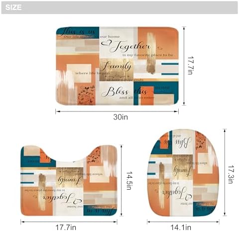 Beige Orange Blue Abstract Oil 4Pcs Bathroom Shower Curtain Set with Rugs