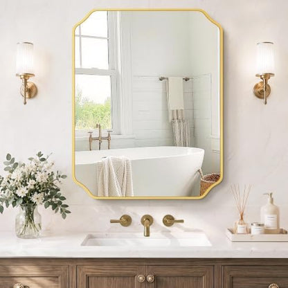 Gold Vanity Bathroom Mirror, 24" x 30" Scalloped Mirror for Wall