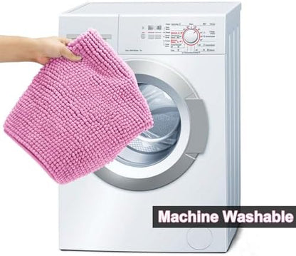 Urvoix Bathroom Rugs Sets 3 Piece, Chenille Bath Mat Set, Pink