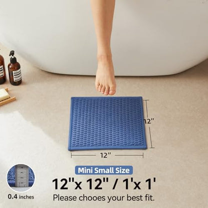 Triohero Small Bathroom Rugs Non Slip Washable Bath Rugs Super Absorbent Bathroom Rug Thin Quick Dry Low Pile Bath Mats, Denim Blue 12"x12"