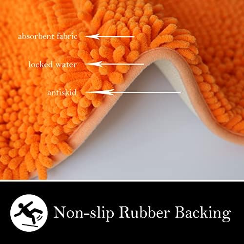 Bathroom Rugs Chenille Bath mat 2 Piece Set, Super Absorbent, PVC Non Slip Backing, Bath mats for Bathroom, Plush Shaggy, Thick, Machine Washable, Bathtub, Shower, Toilet.(Orange)