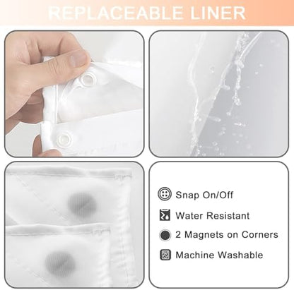 No Hook Shower Curtain and Liner Set for Bathroom, Ombre Orange, 71" x 74"