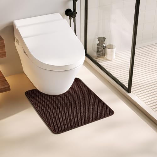 TYUU Toilet Rug, Thin Toilet Rugs U Shaped Washable Non Slip Absorbent Quick Dry Low Pile Toilet Mat, Brown 20"x24" U Shape