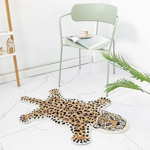 Brown Leopard Bath Mat Non Slip Absorbent Cartoon Rugs 39.3x25.5in