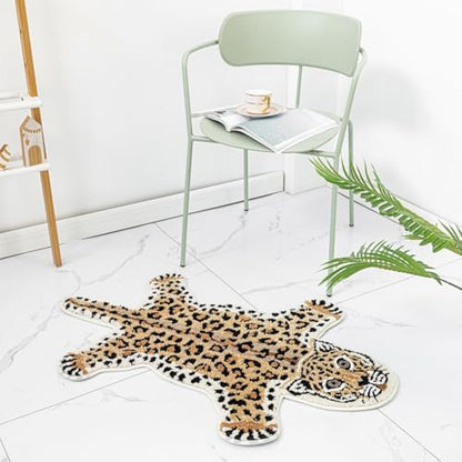 Brown Leopard Bath Mat Non Slip Absorbent Cartoon Rugs 39.3x25.5in