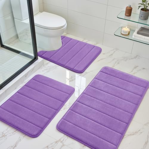 BYSURE Lavender Memory Foam Bathroom Rug Set 3 Piece