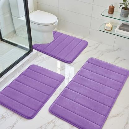 BYSURE Lavender Memory Foam Bathroom Rug Set 3 Piece