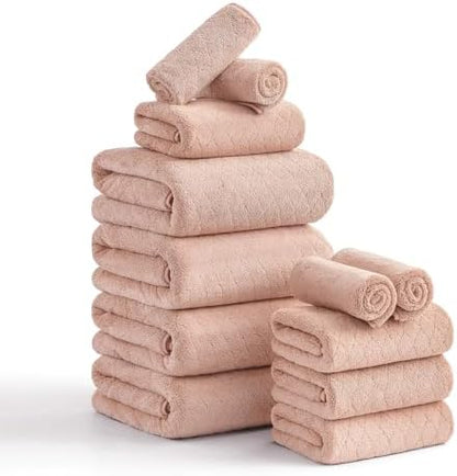 Hailea Luxury Bath Towels Set - 12 Piece (4 Large Bath Towels,4 Hand Towels,4 Washcloths), 100% Microfiber,Extra Absorbent Super Soft & Quick Dry,Complete Family Pack for Bathroom Gym Pool,Orange
