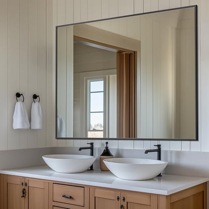Antok 48x30 Black Metal Framed Bathroom Mirror, Wall Mirror with Rect Corners, Vanity Mirror for Over Sink, Anti-Rust Tempered Glass, Horizontal/Vertical Hanging for Bathroom, Living Room, Entryway