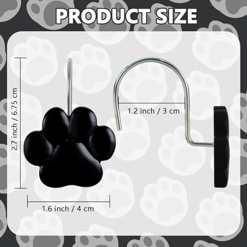 12-Piece Cat Paw Print Shower Curtain Hooks for Bathroom