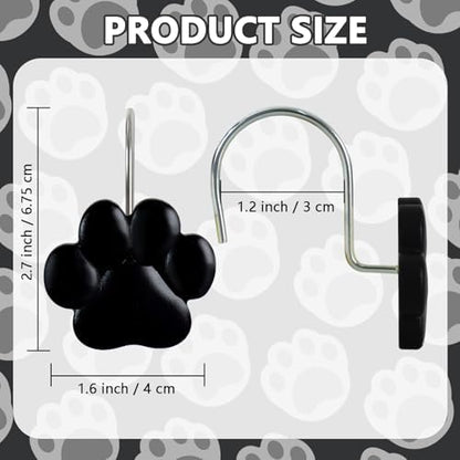 12-Piece Cat Paw Print Shower Curtain Hooks for Bathroom