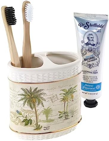 Avanti Linens - Toothbrush Holder, Ceramic Bathroom Accessories, Tropical Inspired Home Decor (Colony Palm Collection)