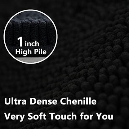 Bathroom Rugs Sets 2 Piece, Extra Soft Chenille Bath Mat Ultra Absorbent Bathroom Rug, Bathroom Mat with Sturdy PVC Non-Slip Bottom, Machine Washable Bath Rugs (20x32 Inch + 16x24 Inch, Black)