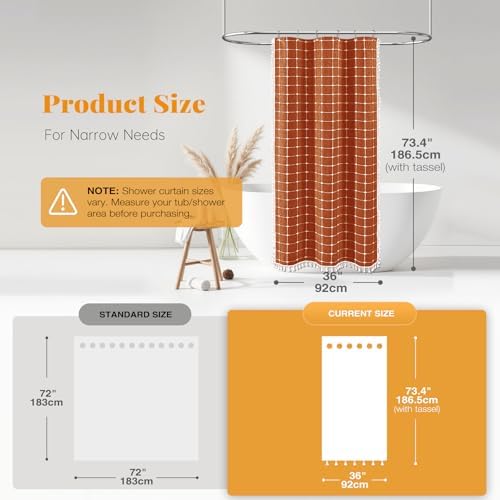 BTTN Stall Boho Farmhouse Linen Shower Curtain Set, 36x72, Burnt Orange