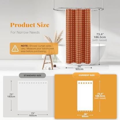 BTTN Stall Boho Farmhouse Linen Shower Curtain Set, 36x72, Burnt Orange