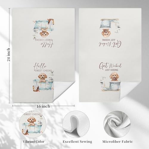 Funny Poodle Hand Towels, Hello Sweet Cheeks Bathroom Decor, Poodle Gifts Decorative Hand Towels for Bathroom Washroom Restroom, Gifts for Poodle Lovers, 16x24 Inch Set of 2