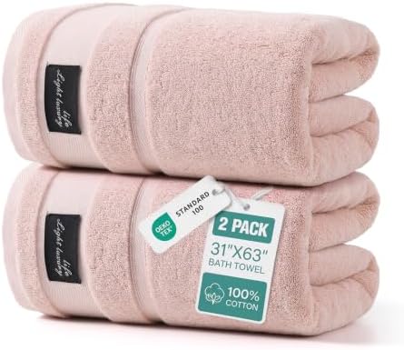 REDKISS 2 Pack Bath Towels Large 32x63 Inches, Heavyweight 760G - Pink