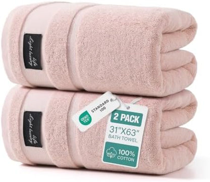REDKISS 2 Pack Bath Towels Large 32x63 Inches, Heavyweight 760G - Pink