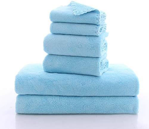 MOONQUEEN Ultra Soft Towel Set - Quick Drying - 2 Bath Towels 2 Hand Towels 2 Washcloths - Microfiber Coral Velvet Highly Absorbent Towel for Bath Fitness, Sports, Yoga, Travel (Aquamarine 6 Pieces)