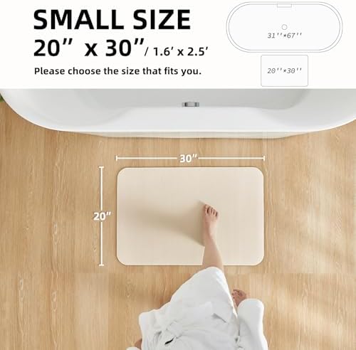 TYUU Thin Bath Mat, Small Bathroom Rugs Non Slip Washable, 20x30 Beige