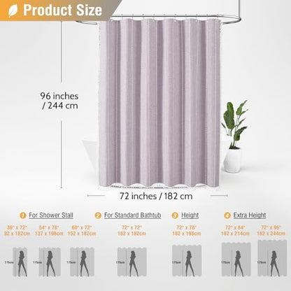 BTTN 72x96 Extra Long Boho Linen Heavy Duty Shower Curtain Set, Lavender