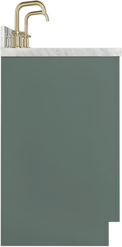 ARIEL Milan 72-inch Bathroom Vanity with Sink,Solid Wood, 1.5-inch Italian Carrara Marble Countertop, Double Rectangular Porcelain Sink, Soft Closing Doors, Dovetail Drawers, Vintage Green