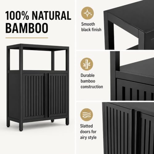 Bamboo Storage Cabinet, Black Freestanding Bathroom Cabinet