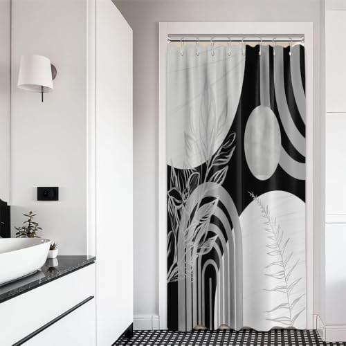 Grey and White Stall Shower Curtain, 48X72 in Narrow Small, Mid Century