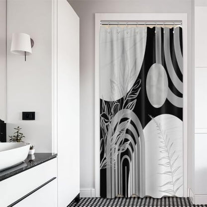 Grey and White Stall Shower Curtain, 48X72 in Narrow Small, Mid Century