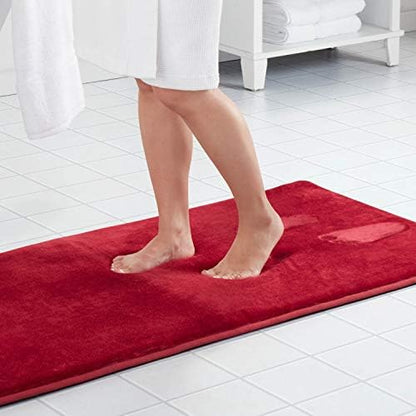 Memory Foam Bath Mat Non Slip Absorbent Super Cozy Velvet Bathroom Rug Carpet (60 inches X 24 inches, Red)