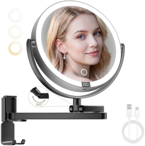 Brightown 8" Wall Mounted Makeup Mirror with Lights & Magnification 1X/10X