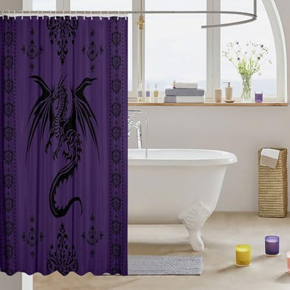 Feelyou Dragon Shower Curtain Kids Boys Teens Gothic Damask Paisley Floral Bathroom Waterproof Accessories with 12 Hooks 72x72 Inches Women Bohemian Exotic Animal Theme Room Decor,Purple Black