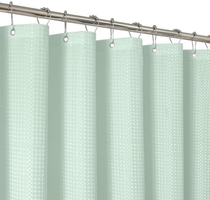 2-in-1 Waterproof Fabric Shower Curtain - No Separate Liner Needed, Hotel-Style Waffle Weave, Effortless Cleaning & Washable Bathroom Shower Curtain Set,72Wx72H,Mint Green