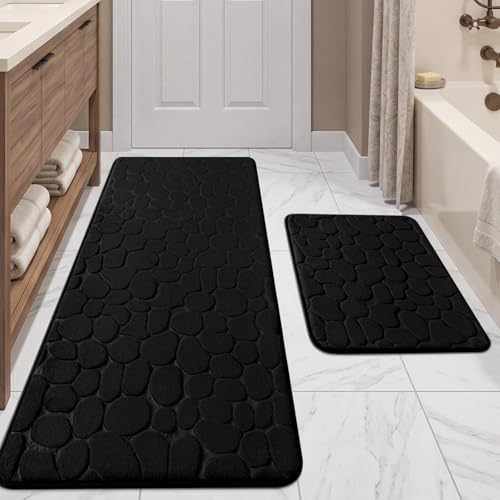 YIHOUSE Bathroom Rugs Mat Set, Memory Foam Bath Mat 2 Piece Black