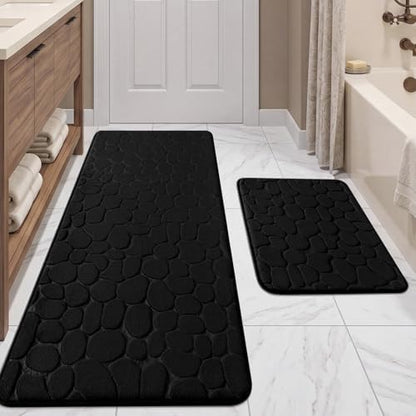 YIHOUSE Bathroom Rugs Mat Set, Memory Foam Bath Mat 2 Piece Black