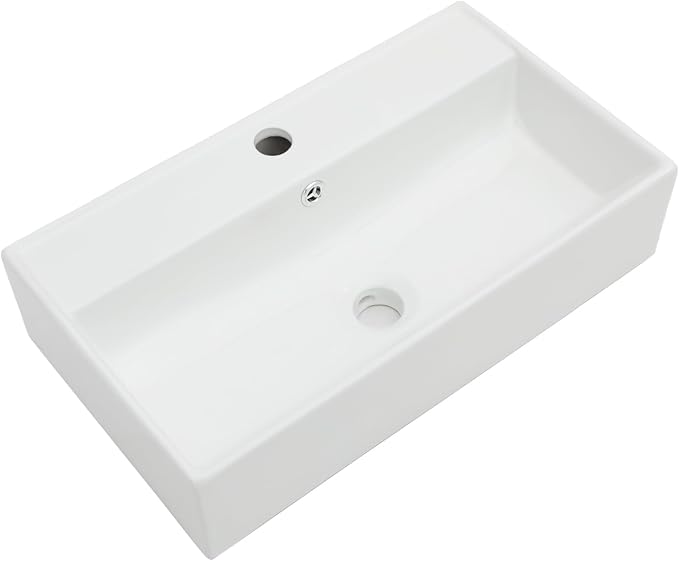 Lordear Wall Mount Bathroom Sink 21x12 Inch White Rectangle Vanity Sink with Overflow Faucet Hole Porcelain Ceramic Floating Bathroom Vessel Sinks, Wall Hung Wash Hand Basin