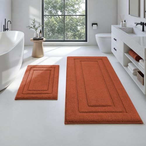 HOMEIDEAS Bathroom Rugs Sets 2 Piece, Extra Long Bath Mat Burnt Orange