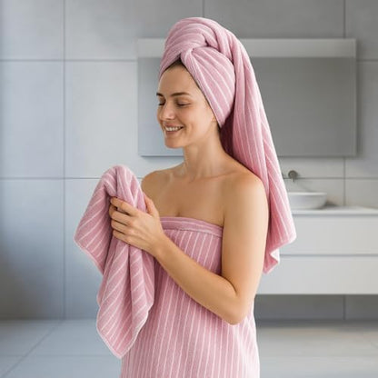REDKISS 6-Piece Microfiber Bath Towel Set, Ultra Soft, Highly Absorbent & Quick Dry, 35x70 Inch Oversized, Pink Towels for Bathroom, Spa, Gym, 2 Bath 2 Hand 2 Washcloths