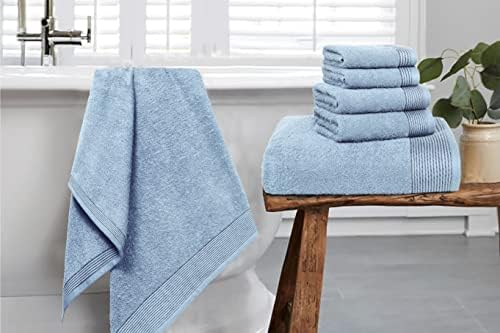 Belizzi Home 100% Cotton Ultra Soft 6 Pack Towel Set, Contains 2 Bath Towels 28x55 inchs, 2 Hand Towels 16x24 inchs & 2 Washcloths 12x12 inchs, Compact Lightweight & Highly Absorbant - Sky Blue