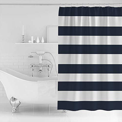 Shower Curtain Bathroom Set Navy Blue and White Stripe Waterproof Shower Curtains with Grommets Hooks Classic Texture Privacy Bath Curtain for Bathtub Decor 72x78in